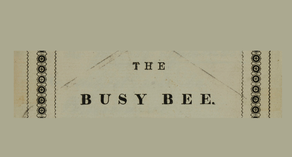 Old fashioned text font reading 'The Busy Bee.'